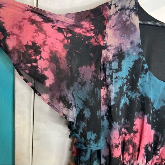 Torrid Mini Chiffon Ruffle Hem Skater Dress, size ride dye - Picture 5 of 11